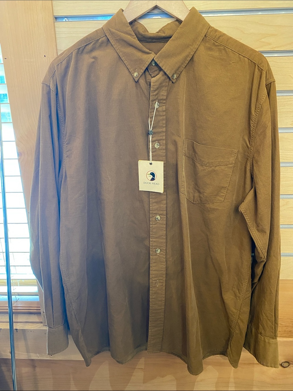 Duck Head Men's Corduroy Button-Down Shirt in Brown Saddle